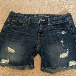 American Eagle Outfitters Dark Blue Distressed Denim Shorts